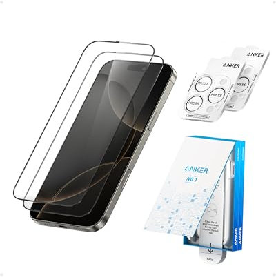 Anker HD Screen and Lens Protectors for iPhone 16 Pro Max (2-Pack), 6.9-Inch Ultrand Clear Tempered Glass, Fast and Easy Installation, Scratch and Impact Resistant, 12-Month Warranty
