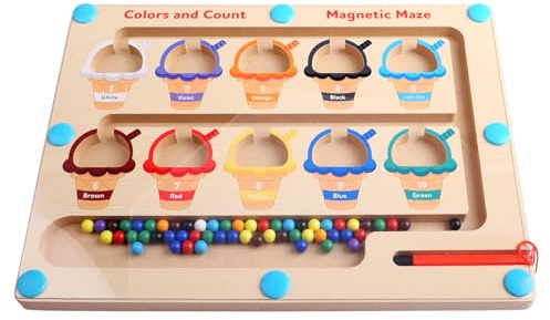 Montessori Spielzeug ab 2 3 4 5 6 Jahre Magnetspiel Labyrinth Holzspielzeug Kinderspielzeug Eiscreme Zahlenlabyrinth Gegeben an Mädchen und Junge Klassifizierte Spielgeschenke Geburtstag für Kinder
