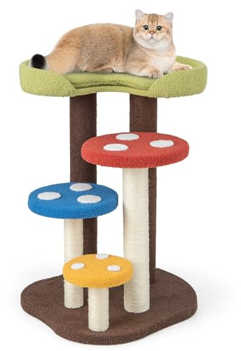 Maxmass Cat Tree, 94cm Kitten Activity Center with Sisal Scratching Posts, Padded Perch and Washable Mat, Indoor Mushroom Cats Tower for Bedroom Living Room Pet Store