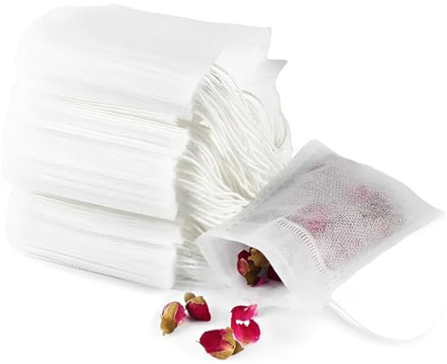 200 bustine di tè con coulisse, bustine di tè con colino, filtri usa e getta per tè e tisane, bustine di tè usa e getta con cordoncino, adatte per tè sfuso, spezie, caffè, cereali, tisane