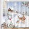 Bonhause Duschvorhang Winter Weihnachten Rentier Wald Kiefern Bauernhaus Duschvorhänge 180 x 180 cm Anti-Schimmel Wasserdicht Polyester Stoff Waschbar Bad Vorhäng für Badzimmer mit 12 Haken