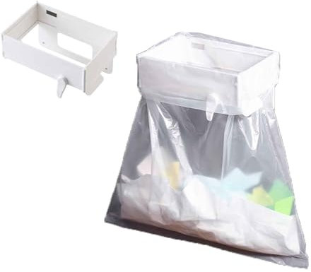 Bin Bag Holder Hoop Plastic Bag Holder Storage Wall Mounted for Cupboard Door Clip Loop Camping for Kitchen for Inside Door Cupboard for Car Under Sink Foldable Kitchen Tabletop (18.5x12.5x5cm,White)