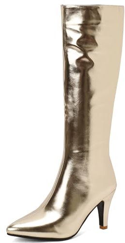 Diuniarza Sparkly Stivali Alti da Donna con Tacco a Spillo Festa Sposa Stivali Alti Appuntito Zip Festa Oro Numero 35 EU