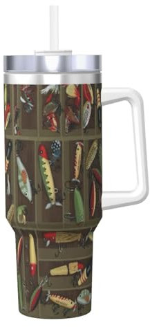 Termo, termo de acero inoxidable aislado para agua portátil de 1,134.0 g, estilo señuelo de pesca, 1,134.0 g