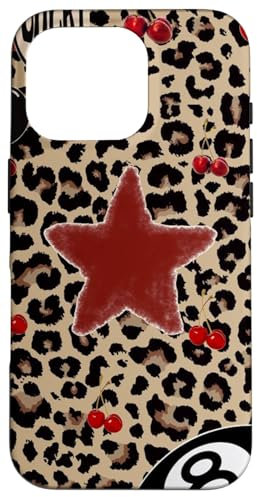 Star & Cherry 8 Ball Y2K On Cheetah Leopard Print Case for iPhone 16 Pro