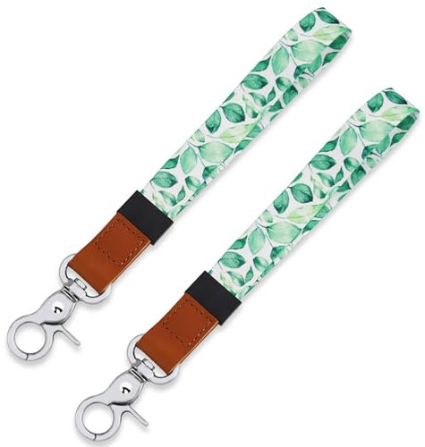 HONZUEN Wristlet Schlüsselband 2 Stücks, Glatten Keyholder Schlüsselbänder mit Metallverschluss, Reißfest Wristlet Keys Lanyard Strap Kurz für Schlüssel, USB-Stick, Handy (Blätter)