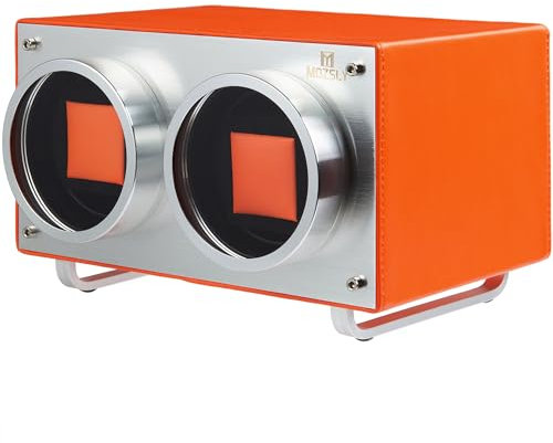 MOZSLY Doppeluhrenbeweger für Automatikuhren mit leisem Motor Orangefarbenes Leder