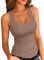VICHYIE Damen Sommer-Tanktops, quadratischer Ausschnitt, ärmellos, tief Ausgeschnitten, sexy Shirts, gerippte Tanktops, Basic, lässig, eng anliegend, T-Shirt, Khaki, M