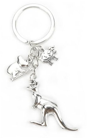 MUCOOS Entzückender Silberner Schlüsselanhänger Mit Niedlichen Känguru Und Koala Grafiken, Glücksbringern Und Frauenschutzengel Für Den Schulanfang, Geburtstage Oder Als Geschenk Für Eine Freundin