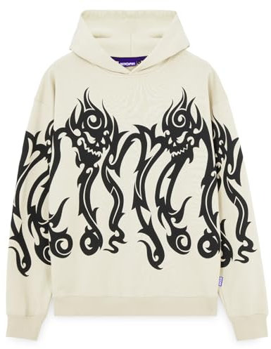 Octopus Felpa con Cappuccio Tribal Skull Hoodie Originale Milano Streetwear Fit (IT, Testo, L, Regular, Regular, Cream)