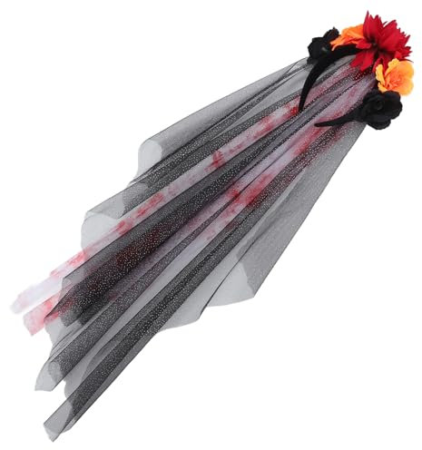 DEARMAMY Halloween Blumen Haarreif Mit Schleier Dunkle Blumen Kopfbedeckung Für Kostümparty Cosplay Und Bühnenauftritte Und Langlebiges Material