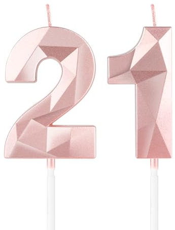 Rose Gold 21st Birthday Candles,3D Number 21 Candle for Cake,Girls 21st Birthday Decorations,Rose Gold 21 Candle Cake Topper for Girls Her Him Birthday Party Wedding Decorations