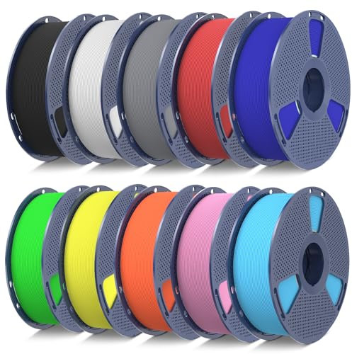 SUNLU 10KG Bündel Rapid PETG Filament, Hohe Geschwindigkeit 30-600mm/s 3D Drucker Filament 1.75mm ±0.02 mm, 10kg Reusable Spule, Schwarz+Weiß+Grau+Rot+Blau+Grün+Gelb+Orange+Rosa+Himmelblau