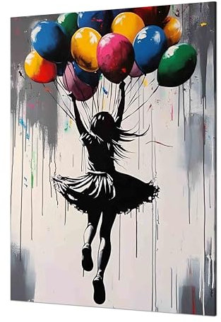 Kunstbruder© Wandbilder Banksy Gross hochkant Schlafzimmer Home Deko Wohnung Bild Wohnzimmer Bilder Leinwand Graffiti kunstdruck - Bunt gemälde (MädchenBallonFlug, 60x80 cm)