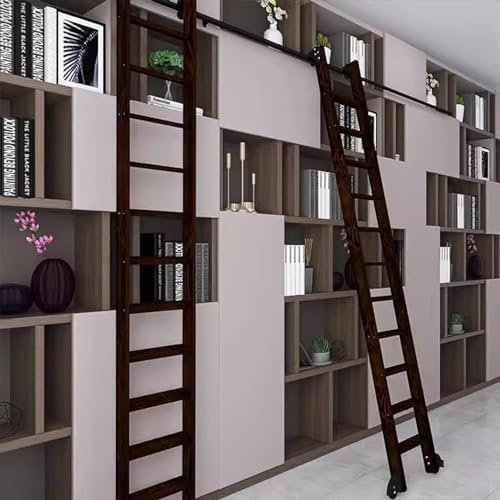 JKJZSALJ Retractable Sliding Ladder Hardware Kit, Stand Up Rolling Library Ladder Track Kit, Round Tube Mobile Ladder Rail With Floor Roller + Extension Track/13Ft/400Cm Track Ki，20Ft/600Cm Track Kit
