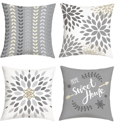 Joymaison Kissenbezüge 45x45 4er Set Modern Geometrisch Blumen Dekokissen | Deko Kissenhülle Minimalistisch Dahlien Blume Muster für Geschenk Dekorative Kissenbezug Kissen für Couch Sofa
