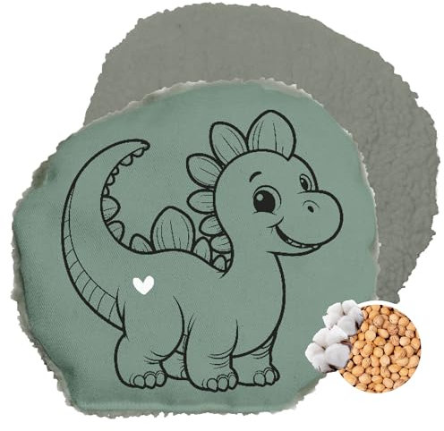Herbalind DINO Waschbares Kirschkernkissen für Kinder und Babys - 100% Baumwolle Plüsch Wärmekissen, Wärmekuscheltier Flauschiges wärmendes Stofftier 19x19 cm als Wärmflasche mit Kirschkernen