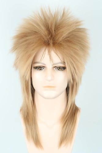 LeMarnia 80s Unisex Adult Tan Spiked Mullet Wigs Heavy Metal Punk Rock Wig Halloween Costume Funny Wig