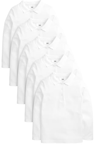 NEXT Mädchen Langärmelige Polo-Shirts Baumwolle, 5er-Pack