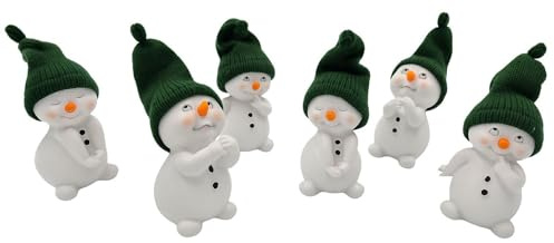 Geschenkestadl 6 Stück Schneemann Figuren grüne Mütze 12cm Weihnachten Deko Dekofigur Winterdeko