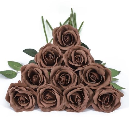 DuHouse Künstliche Rosen aus Seide, Lange Stiele, Blumenstrauß für Arrangement, Hochzeit, Tafelaufsatz, Party, Zuhause, Küche, Dekoration, Mokkabraun