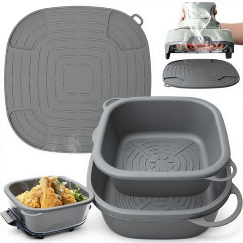 Silikon Airfryer Silikonform Heißluftfritteuse Air Fryer Silikon Einsatz | 2 Silikon Einsätze und 1 Matte, 3D Ölauffangschale, -40℃ bis 230℃, für Ninja Cr-is-pi FN101EUGY FN101EUST FN101EUSG