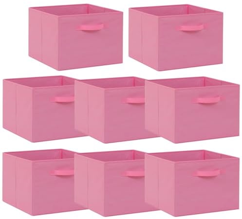 BonChoice Foldable Storage Cubes Boxes with Handle for Home Organization, Fabric Wardrobe Storage Box Organizer Basket Bins for Clothes Toys Towels, Collapsible&Durable (8, Pink 33x38x33cm)