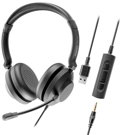Axtel One UC35 Casque stéréo filaire – USB et prise jack 3,5 mm, double microphone antibruit, haut-parleurs HD 40 mm, commandes en ligne, léger pour bureau et maison