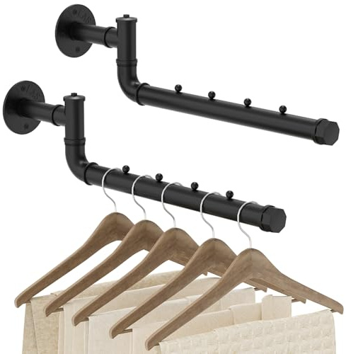 OUTBROS 2 Set Handtuchhalter Wand, Kleiderständer Schwarz | 40cm Garderobenstange Wandmontage, Schwenkstangen Wandgarderobe, 180° Einstellbare Richtung, DIY Garderoben System