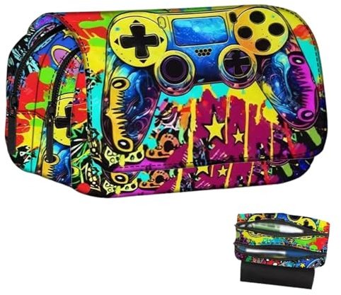 Boys Pencil Case Full Print Graffiti Gaming Design, Pencil Case for Boys Large Capacity Organization, Pencilcase with Multiple Compartments, Colorful Durable Polyester Back to School Supplies, Office
