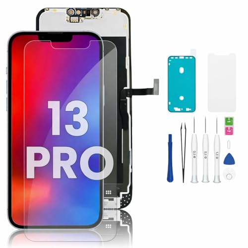 Hoonyer Display für iPhone 13 Pro LCD Ersatz-Kit mit Rahmen & Digitizer, vormontierte Komplettbaugruppe inkl. Reparaturwerkzeuge und wasserdichter Klebefolie – kompatibel mit iPhone 13 Pro (6,1 Zoll)