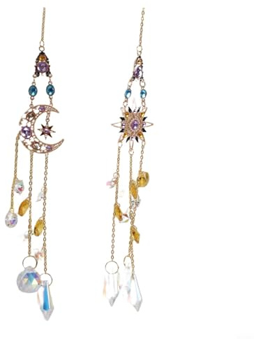 Campanas de viento de estrella de luna de cuarzo blanco atrapasueños para hacer cristales decoración colgante de jardín al aire libre adornos de patio para fiestas de boda para recuerdos luz romántica