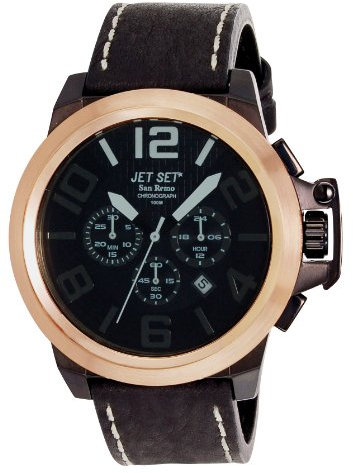 Jet Set – J6190R-267 – San Remo – Herren-Armbanduhr – Quarz Chronograph – schwarzes Zifferblatt – schwarzes Lederarmband