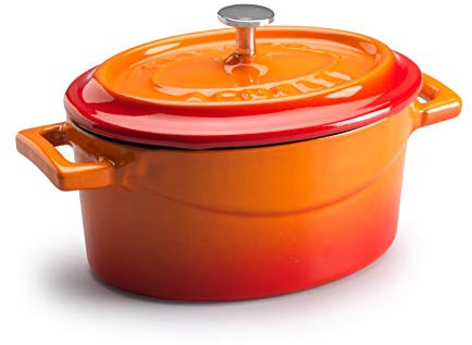Ollas Agnelli cocción Lenta Oval Cazuela con Dos Asas, de fundición Gris, Naranja, 4,8 litros