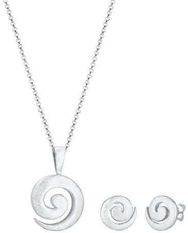 Nenalina Damen Schmuckset Silber gebürstet, Halskette mit Anhänger und Ohrstecker in Spiral Form, Damen Kette und Ohrring Set für Frauen und Mädchen, 925 Sterling Silber, Länge 45cm
