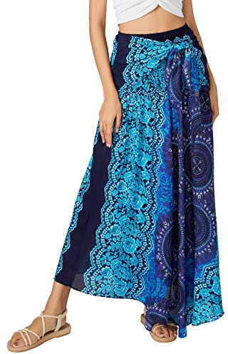 Joop Joop 2-in-1 Langer Maxirock und Midikleid im Bohemian-Style, locker fließend, für Sommerreisen, Strand, Festivals - Blau - Einheitsgröße