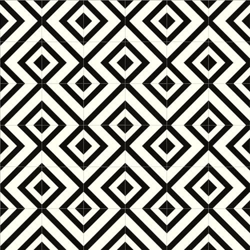 Geometric Black and White Cushioned Vinyl Flooring Sheet Lino Tile Effect Anti Slip Bathroom Kitchen Flooring 2m & 3m Width (Cairo, 3m x 3m)