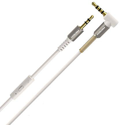 Pritech - Cable Audio Estéreo, Adaptador de Jack 3,5mm con Conectores Metálicos Chapado a Oro con Micrófono 1 Metro PBP-132 (Blanco).