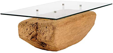 Windalf Antiker Couchtisch mit Glasplatte Lory b: 75 cm h: 36 cm Teakholztisch Lowboard Unikat Handarbeit aus Wurzelholz