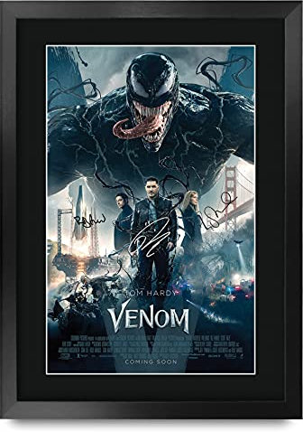 HWC Trading Venom Geschenke Geduckter Poster Signiertes Autogramm Foto für Fans von Film Memorabilien - A3 Gerahmt