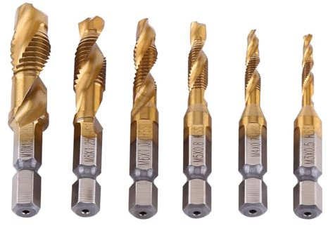 6 PièCes Jeux de Tarauds, M3-M10 HSS Hex MéTrique Fraiser Bits Foret Taraudeur Jeu de PerçAge MéTrique Outils de Filetage Spirale Taraud pour Tarauder DifféRents Fils, 1/4Tige Hexagonale
