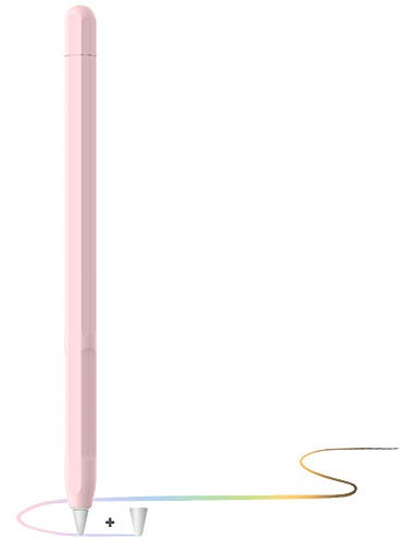 Apple Pencil Hülle Apple Pencil Case, Silikon Schön Weicher Stift Grip Griff mit Ladekappe Kappe und Pen Nib Spitze Schutzhülle (2. Generation, Rosa)