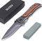 GVDV Couteau Pliant Poche en Acier Inoxydable 7Cr17 - Couteau Pliable de Survie Chasse avec Pierre à Aiguiser, Lame Revêtue de Titane, Poignée en Bois de Rose, Blocage de Sécurité