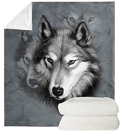 chaqlin Graue Wolfdecke für Jungen Mädchen Weiche Schlafzimmer Bett Couch Outdoor Reisen Camping Überwurf Decke Schlafzimmer Zubehör - 140 x 180 cm
