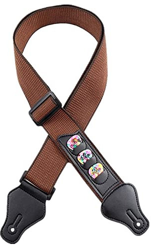Gitarrengurt,Verstellbarer Baumwolle Gitarren-Gurt PU Lederenden Gitarrenband mit 3 Plektrumhaltern für E-Gitarre Bass Konzertgitarre