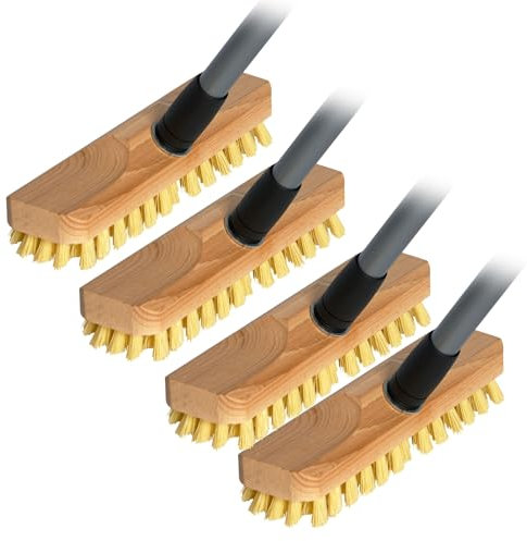 Novaliv 4 spazzole in legno con setole in polipropilene con pratici manici telescopici, spazzola con filettatura, robuste spazzole abrasive, spazzola per pavimenti, per interni ed esterni