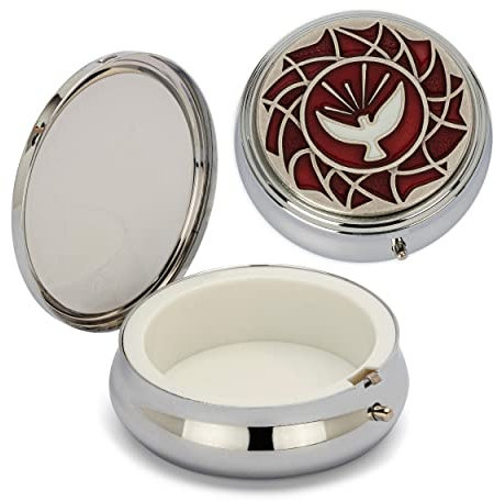 NKlaus Metall Etui Silber 6x2cm Taube Motiv Rosenkranz rund Schatzkiste Kommunion 2530