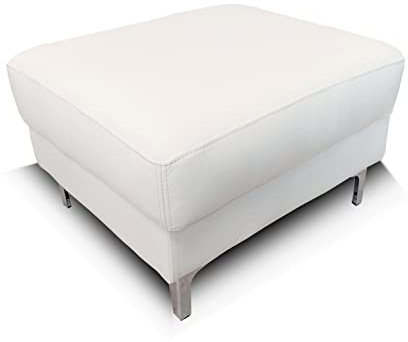 Quattro Meble Hocker aus weißem Echtleder Sitzhocker Rindsleder Sitzwürfel Fußhocker Polsterhocker Echt Leder Puff Modell KANTE mit trapezförmigen Edelstahl-Chromfüßen (90 x 55 x H-40 cm)