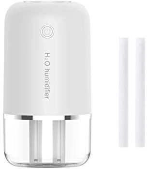 Feloyal Humidificador Mini, Humidificadores Portátil con Alimentación USB, Luz de Noche, Ultra Silencioso 400 mL, Humidificación por Pulverización Doble, para Hogar, Oficina, Dormitorio (Blanco)