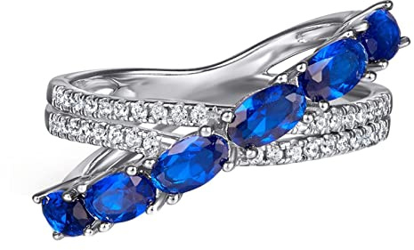 Homxi Bague Argent Femme 925 Mariage,Bague Alliance Fiancaille Bague Croix avec Oval Zircone Cubique Argent Bleu Foncé Bagues Fiançailles Femmes